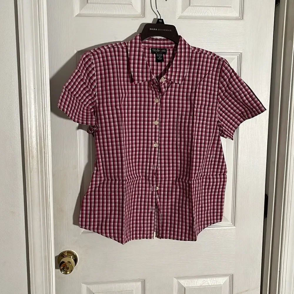 Style & Co. Ladies Red & White Checkered Blouse